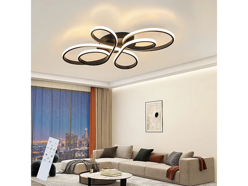 NETTLIFE Moderne dimmbare LED-Deckenleuchte, Schwarz, 66 cm, 65 W, mit Fernbedienung, geeignet für Esszimmer, Büro