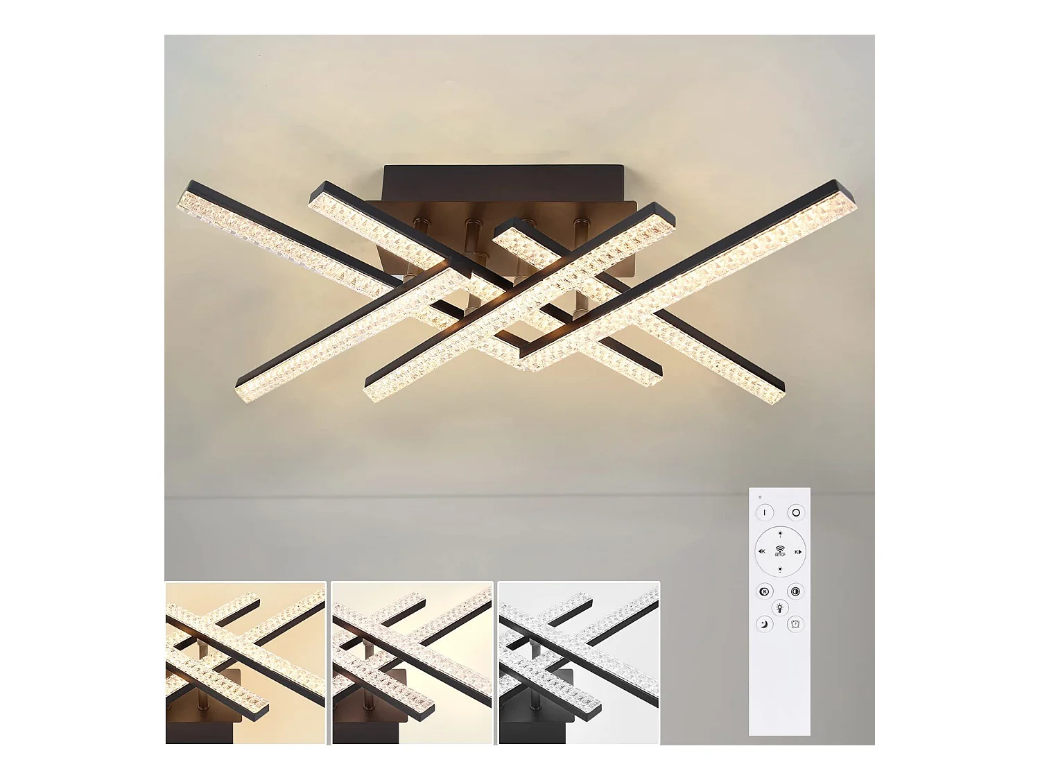 NETTLIFE Plafondlamp LED - modern - 50CM - zwart - kristal - dimbaar met afstandsbediening - 36W plafondlamp woonkamer - voor slaapkamer keuken hal eetkamer