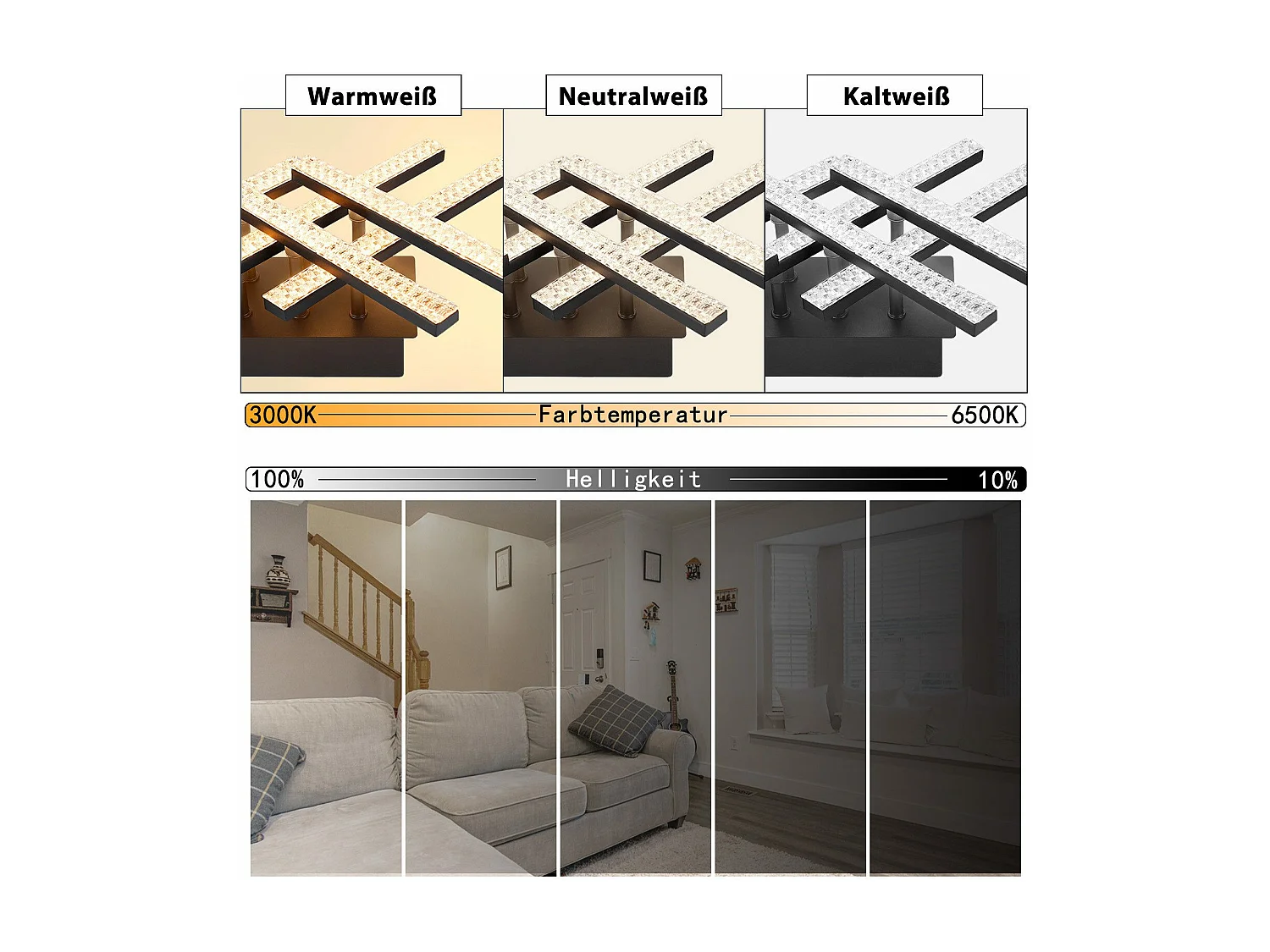 NETTLIFE Plafonnier LED Lampe de Salon Moderne 50 cm Lampe Noir avec Télécommande 36 W Lampe Cristal pour Chambre Cuisine Couloir Salle à Manger