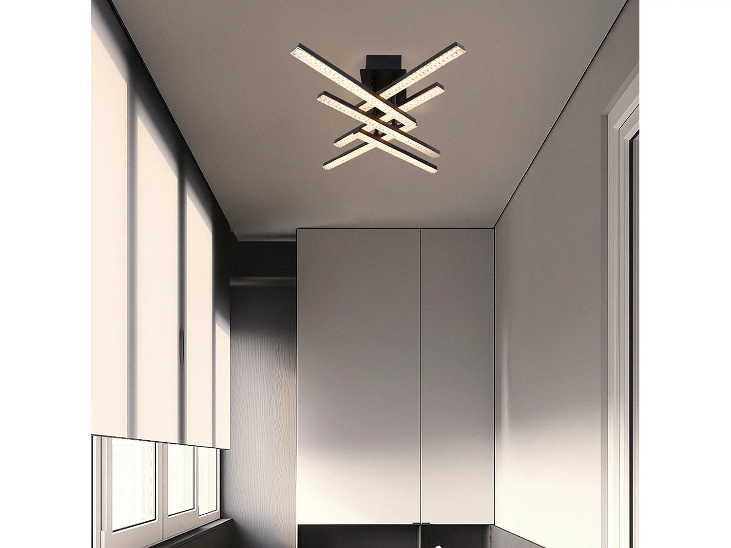 NETTLIFE Plafonnier LED Lampe de Salon Moderne 50 cm Lampe Noir avec Télécommande 36 W Lampe Cristal pour Chambre Cuisine Couloir Salle à Manger