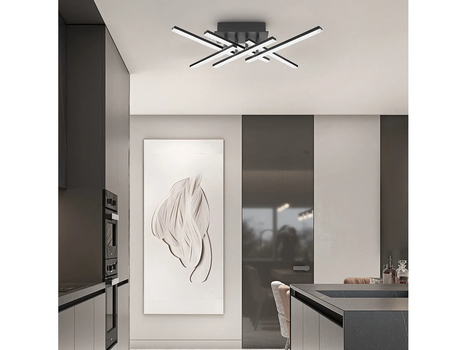 NETTLIFE Plafonnier LED Lampe de Salon Moderne 50 cm Lampe Noir avec Télécommande 36 W Lampe Cristal pour Chambre Cuisine Couloir Salle à Manger