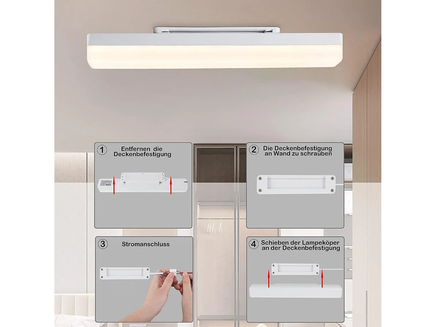NETTLIFE Plafonnier LED Cuisine Long 40 cm Lumière du Jour 18 W Plafond Blanc Neutre pour Sous-Sol Couloir Bureau Garage Chambre