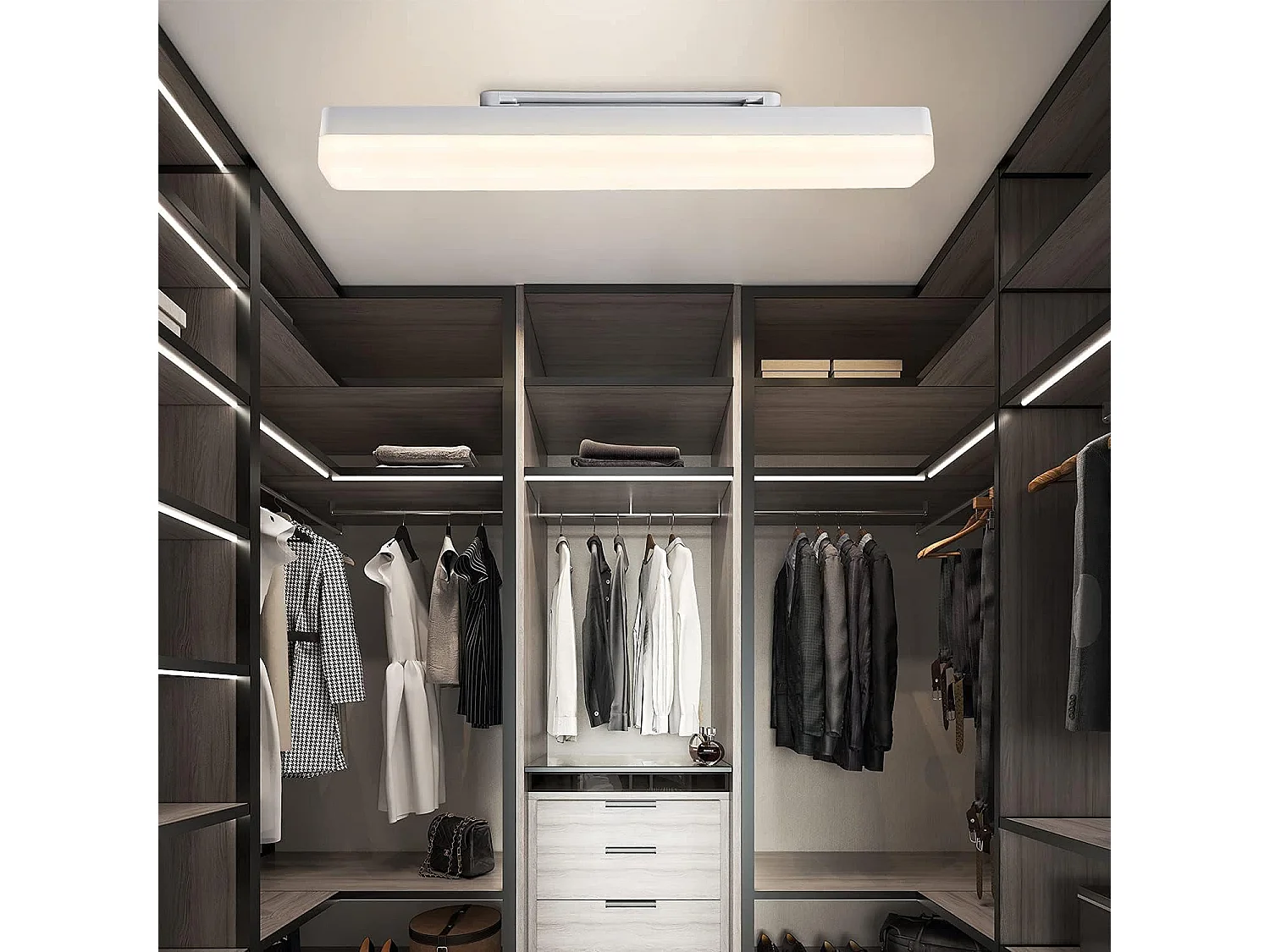 NETTLIFE Plafonnier LED Cuisine Long 40 cm Lumière du Jour 18 W Plafond Blanc Neutre pour Sous-Sol Couloir Bureau Garage Chambre