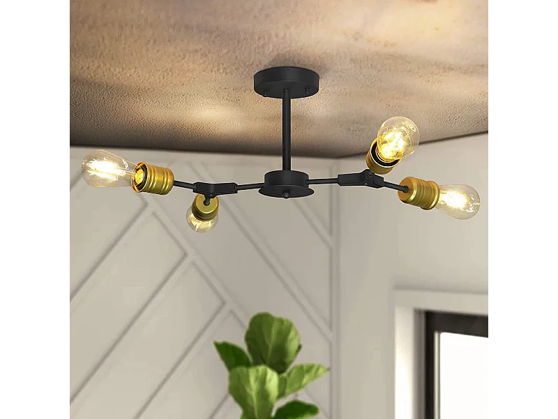 NETTLIFE Plafondlamp E27 – zwart – 4-Lichts - Metaal - 27cm - Vintage Plafondverlichting – Metaal Hallamp - voor Slaapkamer | Woonkamer – Max. 25 W