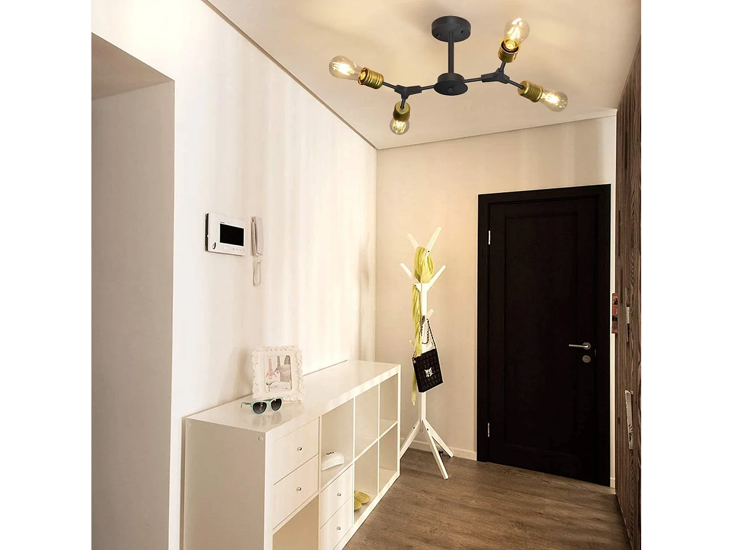 NETTLIFE Plafondlamp E27 – zwart – 4-Lichts - Metaal - 27cm - Vintage Plafondverlichting – Metaal Hallamp - voor Slaapkamer | Woonkamer – Max. 25 W