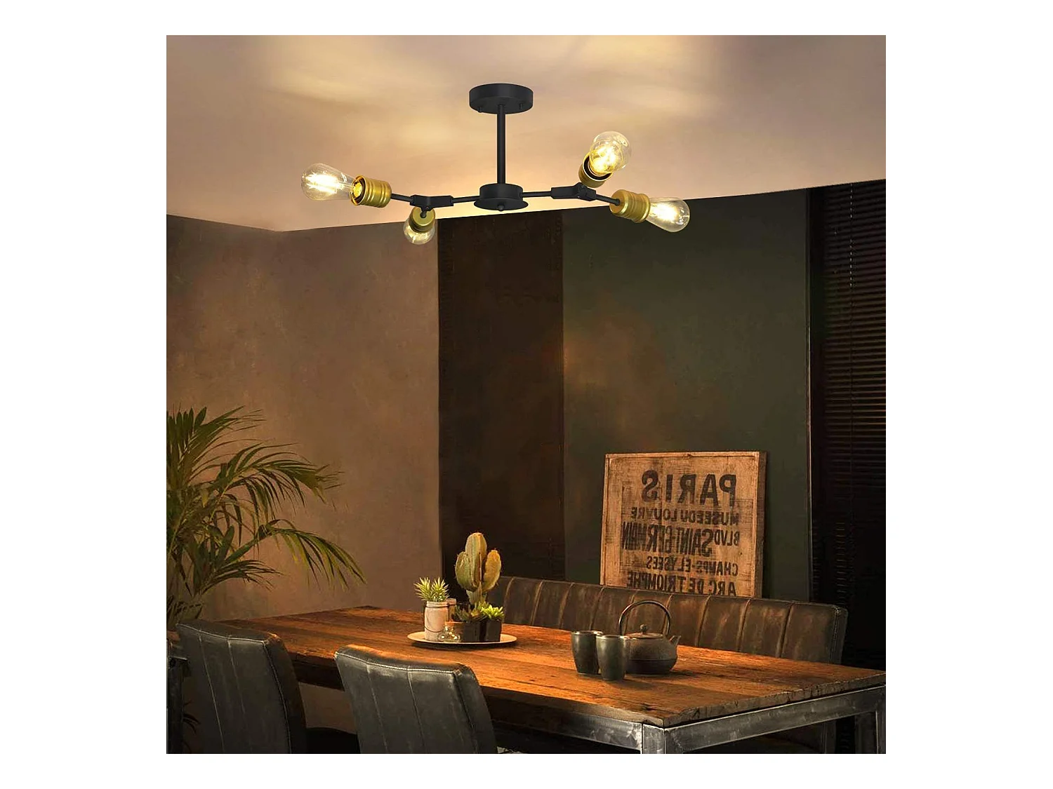 NETTLIFE Plafondlamp E27 – zwart – 4-Lichts - Metaal - 27cm - Vintage Plafondverlichting – Metaal Hallamp - voor Slaapkamer | Woonkamer – Max. 25 W