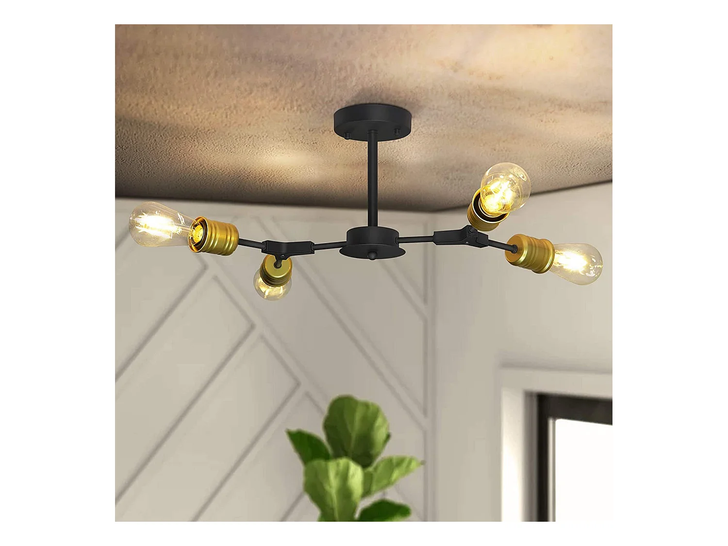 NETTLIFE Plafonnier Vintage Noir Rétro E27 4 Ampoules Lampe de Couloir Industriel Métal Rustique Design Lampe de Chambre Lampe de Cuisine, Max. 25W