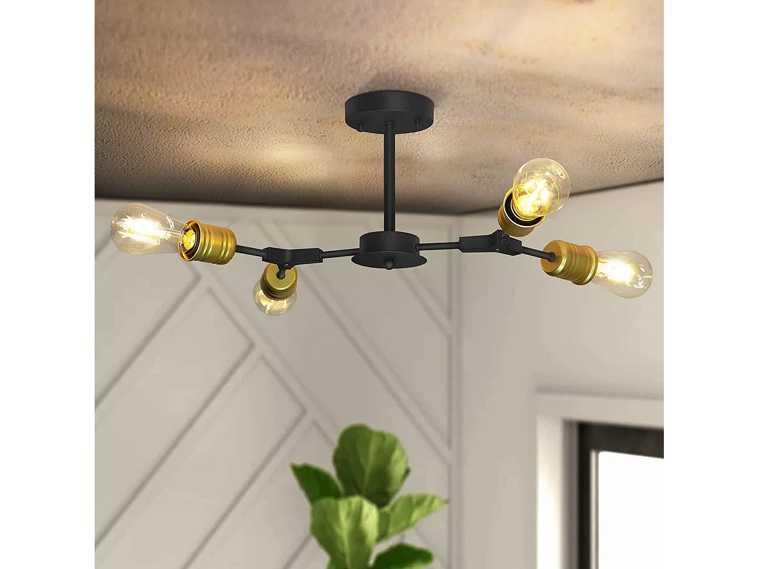 NETTLIFE Plafondlamp E27 – zwart – 4-Lichts - Metaal - 27cm - Vintage Plafondverlichting – Metaal Hallamp - voor Slaapkamer | Woonkamer – Max. 25 W