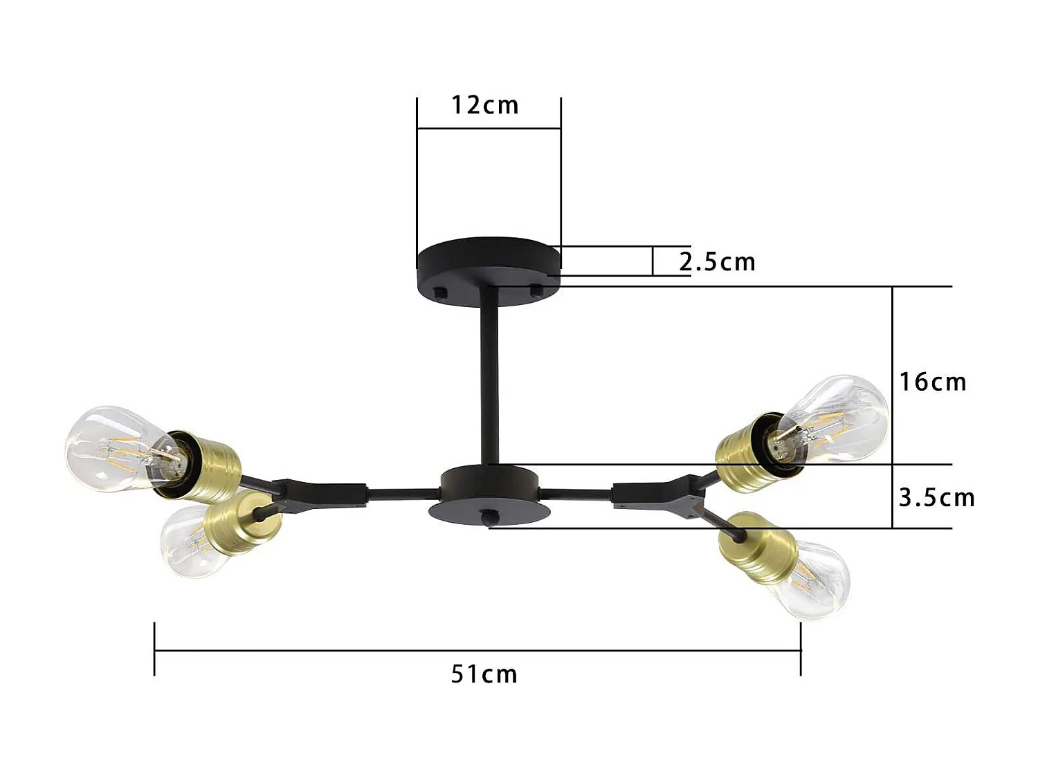 NETTLIFE Plafondlamp E27 – zwart – 4-Lichts - Metaal - 27cm - Vintage Plafondverlichting – Metaal Hallamp - voor Slaapkamer | Woonkamer – Max. 25 W