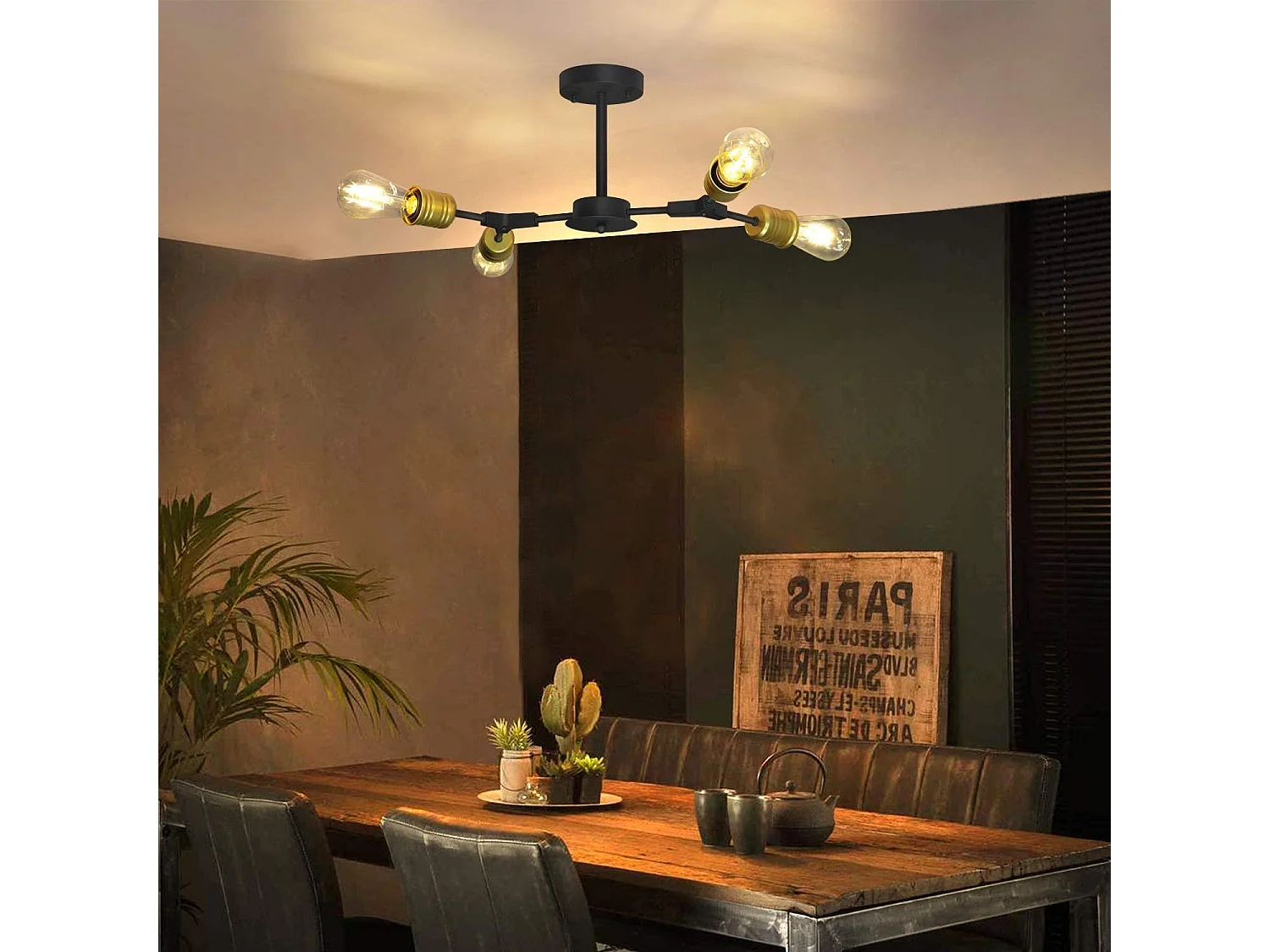 NETTLIFE Plafondlamp E27 – zwart – 4-Lichts - Metaal - 27cm - Vintage Plafondverlichting – Metaal Hallamp - voor Slaapkamer | Woonkamer – Max. 25 W