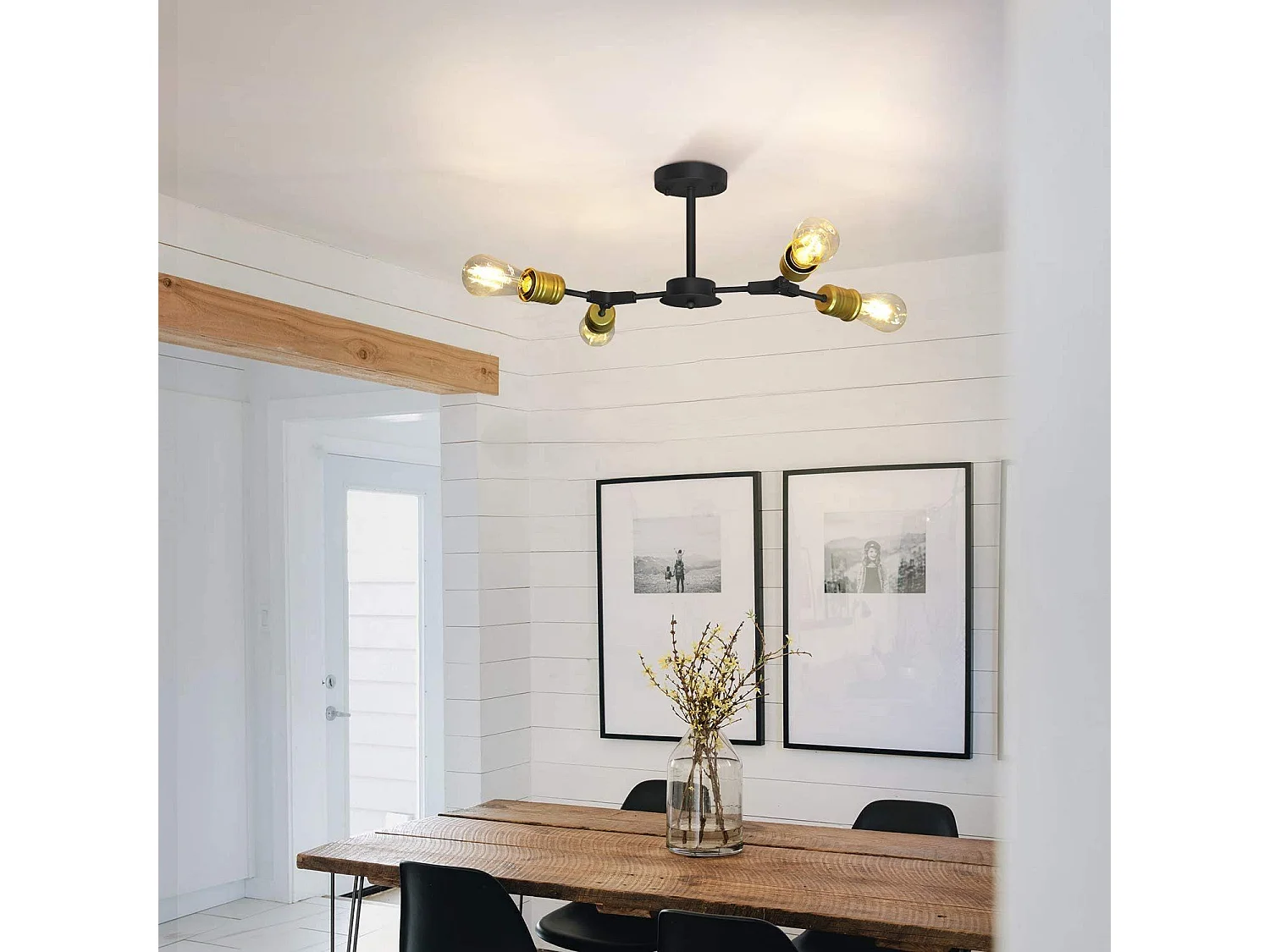 NETTLIFE Plafonnier Vintage Noir Rétro E27 4 Ampoules Lampe de Couloir Industriel Métal Rustique Design Lampe de Chambre Lampe de Cuisine, Max. 25W