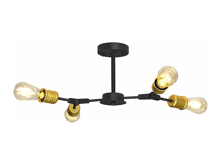 NETTLIFE Plafonnier Vintage Noir Rétro E27 4 Ampoules Lampe de Couloir Industriel Métal Rustique Design Lampe de Chambre Lampe de Cuisine, Max. 25W