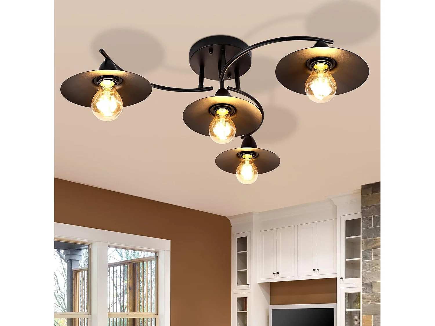 NETTLIFE Plafondlamp - 4xE27 Fitting - industriële - zwart - kunststof - woonkamerlamp - gang | slaapkamer | eetkamer - gloeilamp niet inbegrepen