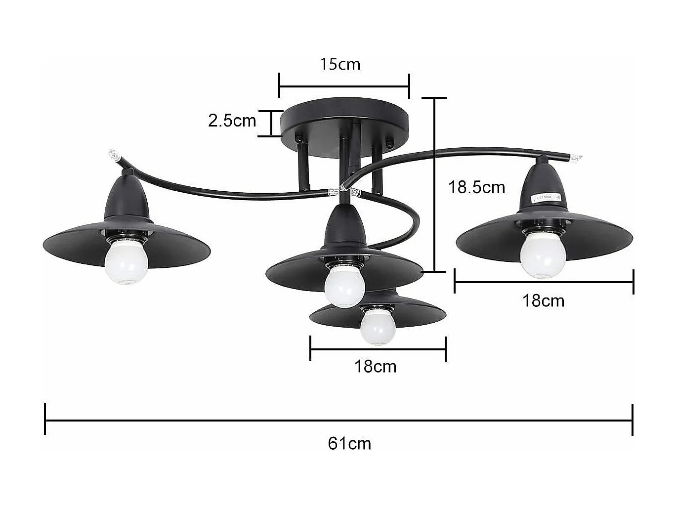 NETTLIFE Plafondlamp - 4xE27 Fitting - industriële - zwart - kunststof - woonkamerlamp - gang | slaapkamer | eetkamer - gloeilamp niet inbegrepen