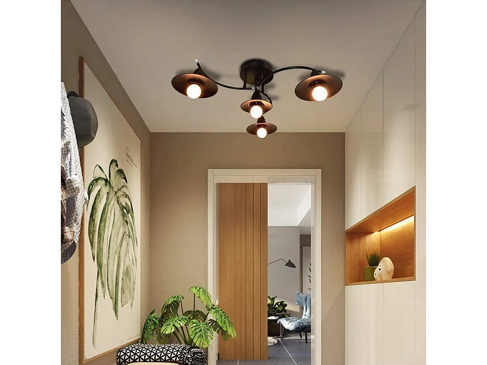 NETTLIFE Plafondlamp - 4xE27 Fitting - industriële - zwart - kunststof - woonkamerlamp - gang | slaapkamer | eetkamer - gloeilamp niet inbegrepen