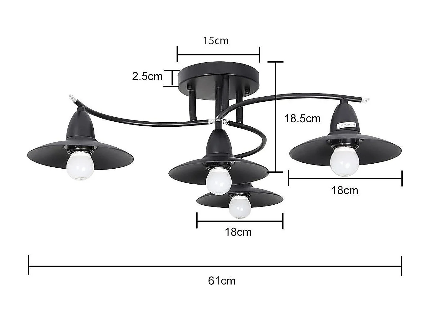 NETTLIFE Plafonnier Vintage E27 Rétro Noir Lampe Industrielle Couloir Lampe Intérieur Chambre Lampe Salle à Manger Lampe Salon Éclairage