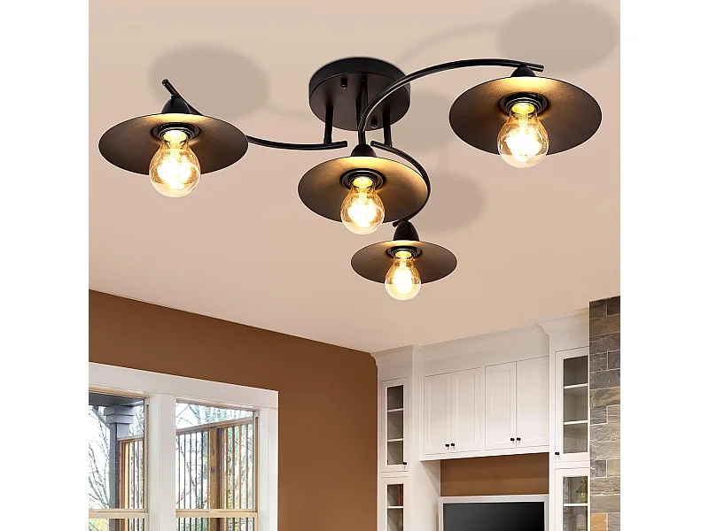 NETTLIFE Plafondlamp - 4xE27 Fitting - industriële - zwart - kunststof - woonkamerlamp - gang | slaapkamer | eetkamer - gloeilamp niet inbegrepen