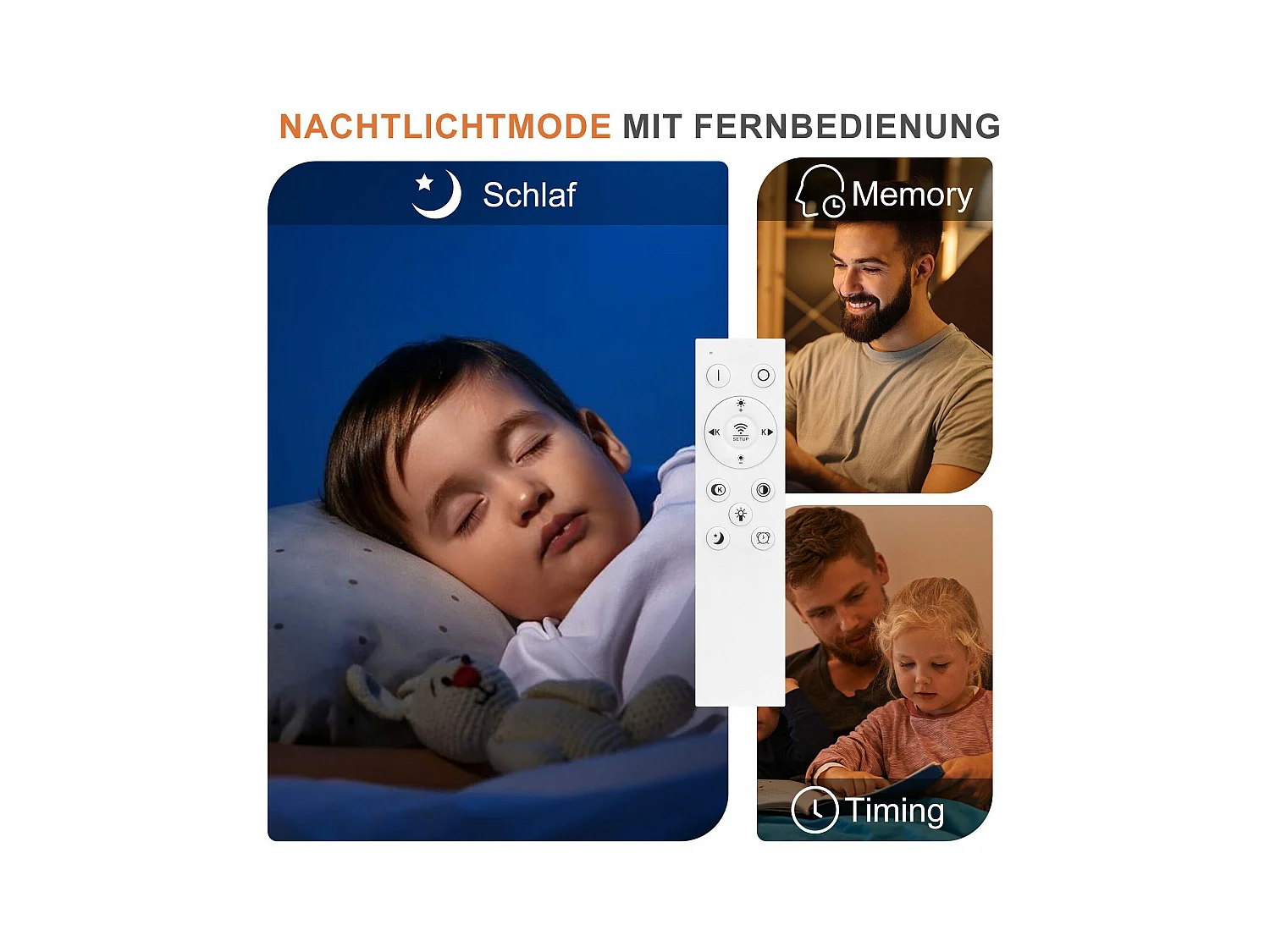 NETTLIFE LED Deckenleuchte Schwarz 3000K-6500K Dimmbar 48W Kinderzimmer Wohnzimmer mit Fernbedienung Modern für Schlafzimmer Küche Balkon