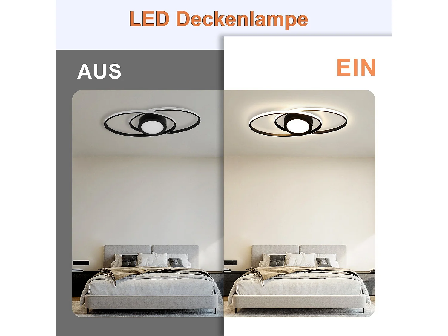 NETTLIFE LED Deckenleuchte Schwarz 3000K-6500K Dimmbar 48W Kinderzimmer Wohnzimmer mit Fernbedienung Modern für Schlafzimmer Küche Balkon