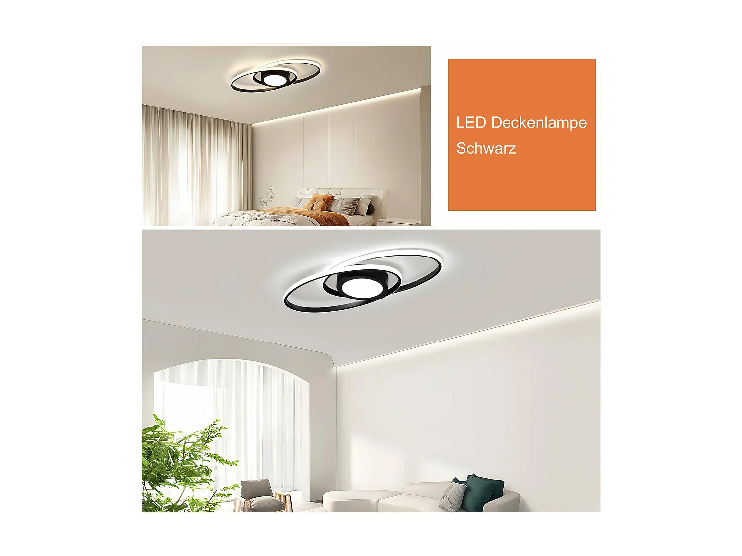 NETTLIFE LED Deckenleuchte Schwarz 3000K-6500K Dimmbar 48W Kinderzimmer Wohnzimmer mit Fernbedienung Modern für Schlafzimmer Küche Balkon