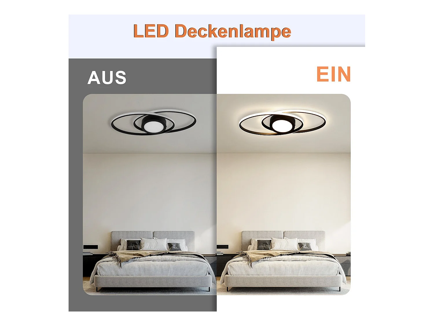 NETTLIFE Plafondlamp LED - ovaal - zwart - 2-Lichts - 3000 -6000K Dimbaar - Metaal - 48W - Moderne Slaapkamerverlichting - voor Woonkamer | Keuken | Hotel - 50cm