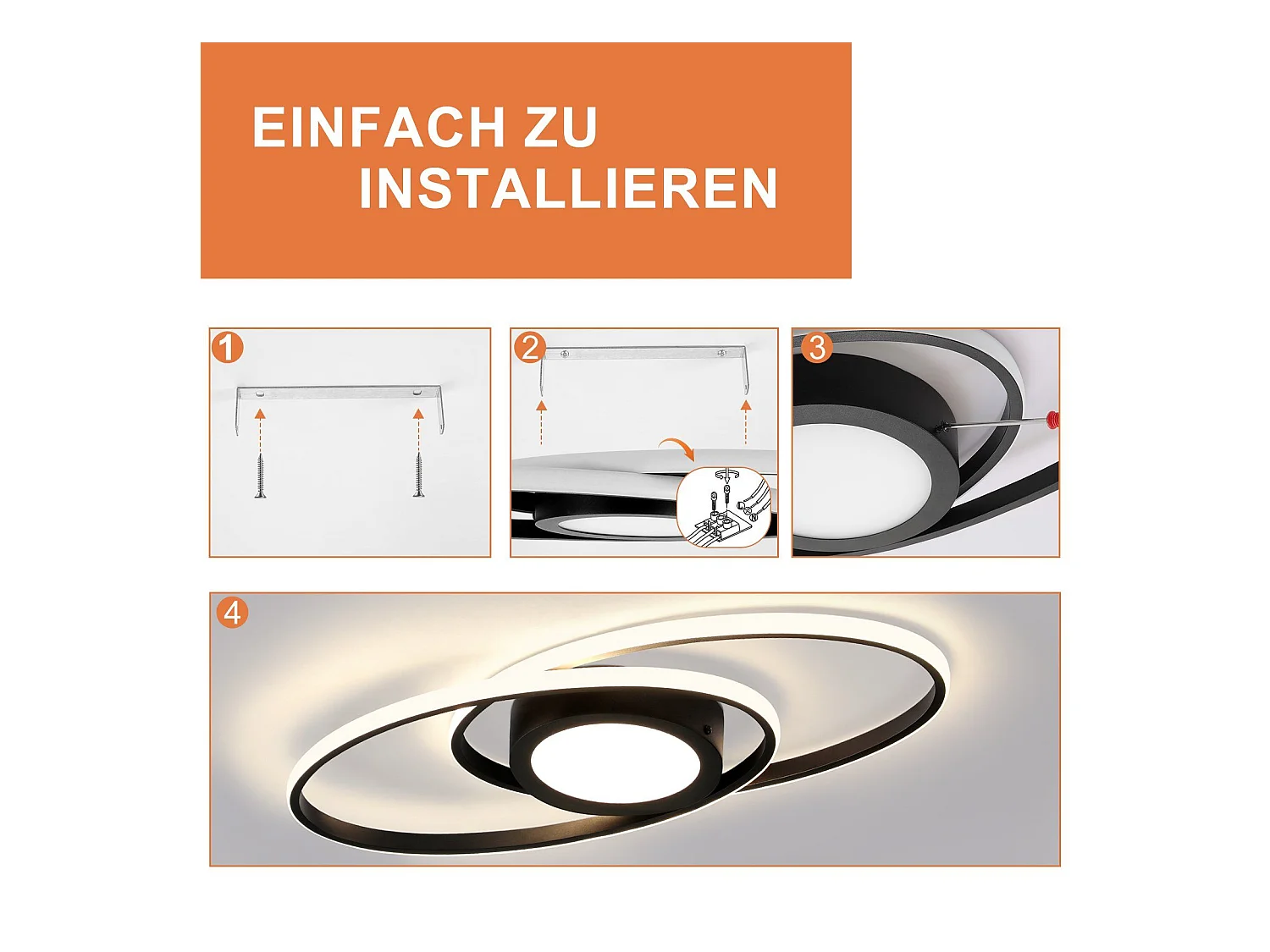 NETTLIFE Plafondlamp LED - ovaal - zwart - 2-Lichts - 3000 -6000K Dimbaar - Metaal - 48W - Moderne Slaapkamerverlichting - voor Woonkamer | Keuken | Hotel - 50cm
