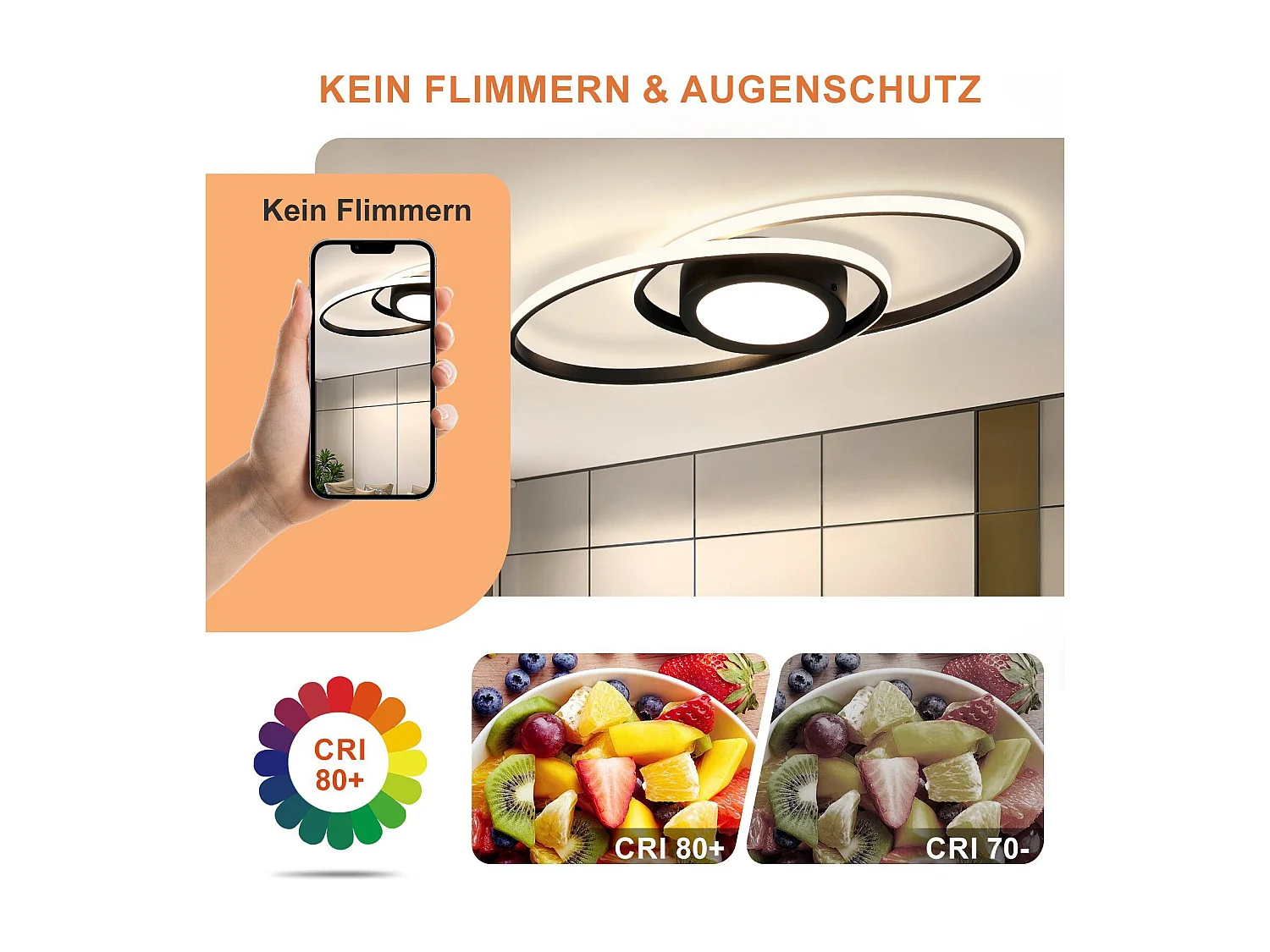 NETTLIFE Plafondlamp LED - ovaal - zwart - 2-Lichts - 3000 -6000K Dimbaar - Metaal - 48W - Moderne Slaapkamerverlichting - voor Woonkamer | Keuken | Hotel - 50cm