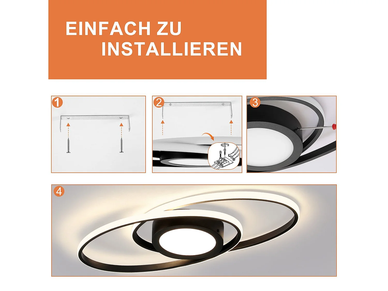 NETTLIFE Plafondlamp LED - ovaal - zwart - 2-Lichts - 3000 -6000K Dimbaar - Metaal - 48W - Moderne Slaapkamerverlichting - voor Woonkamer | Keuken | Hotel - 50cm