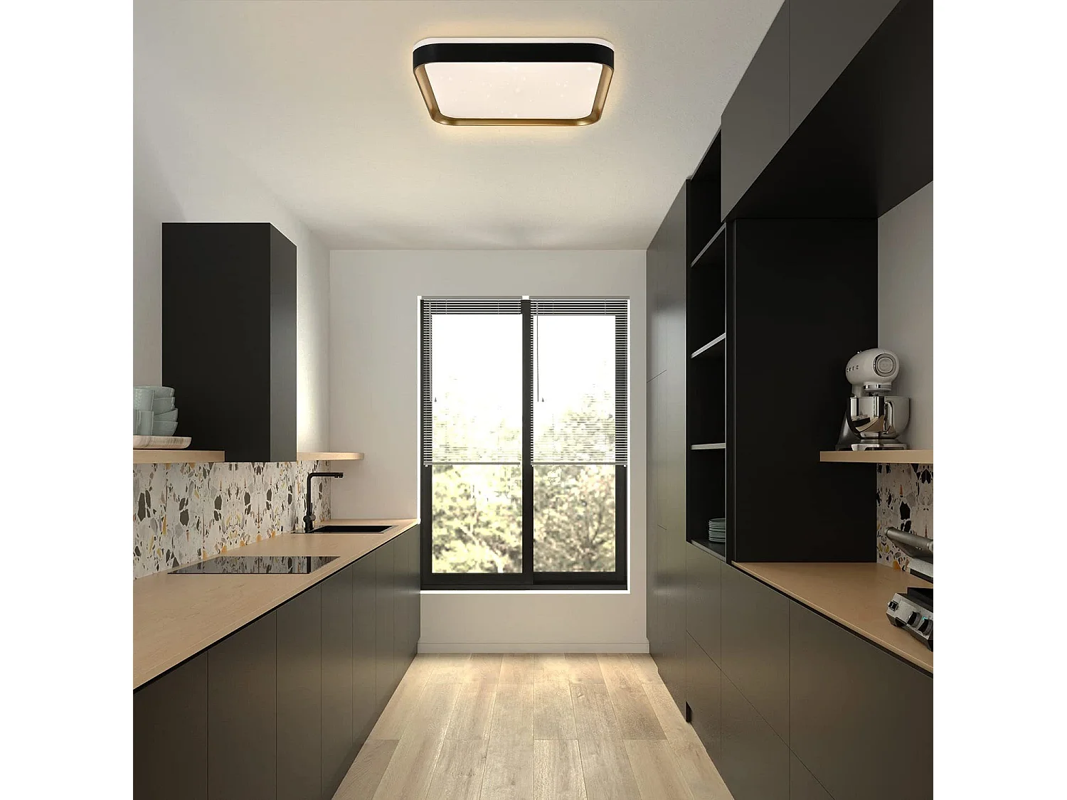 NETTLIFE Lámpara de Techo LED Cuadrada Moderna 32W Oro Negro Regulable con Control Remoto Lámpara de Pasillo 30cm para Sala de Estar Dormitorio Cocina
