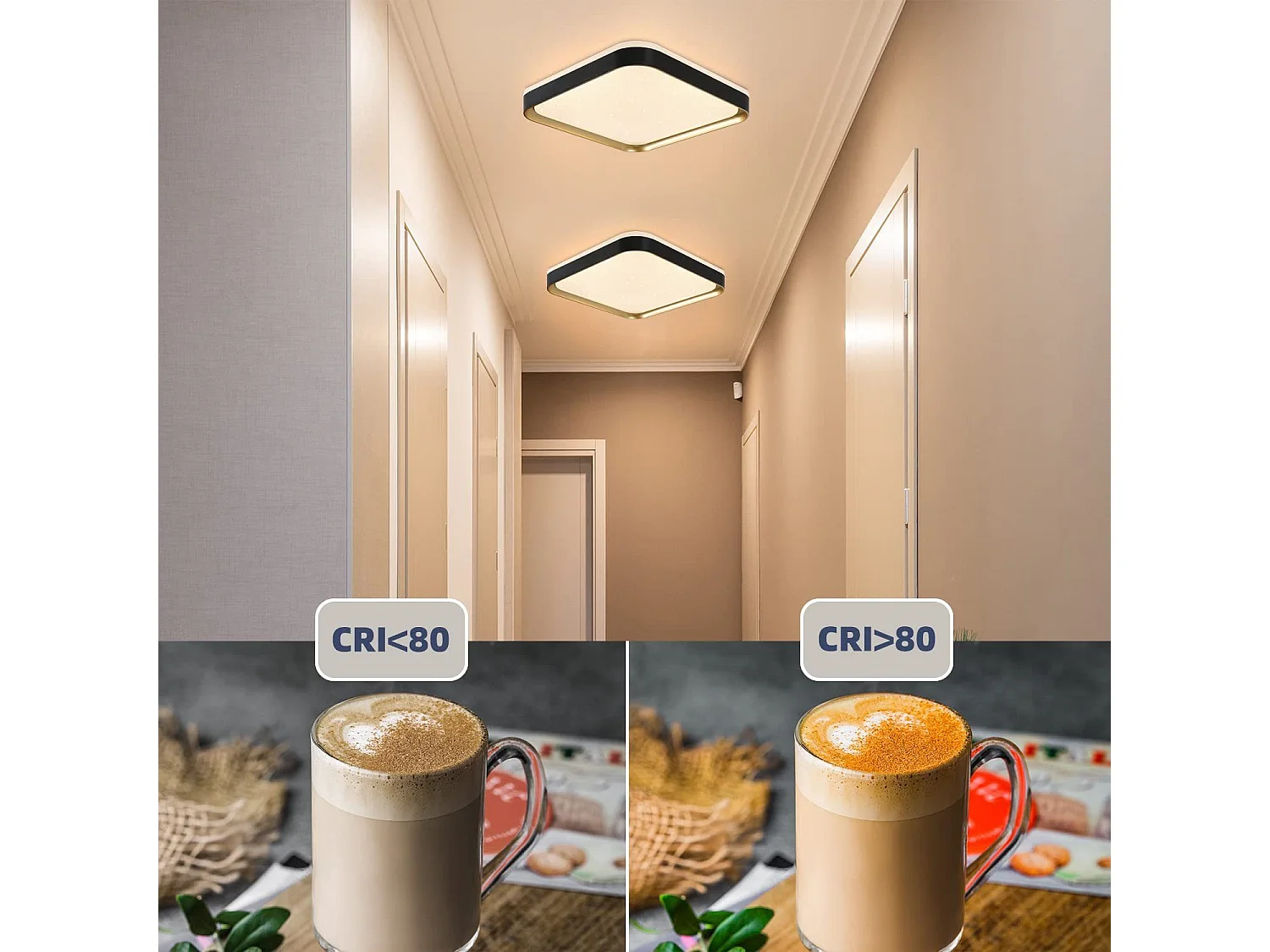 NETTLIFE Lámpara de Techo LED Cuadrada Moderna 32W Oro Negro Regulable con Control Remoto Lámpara de Pasillo 30cm para Sala de Estar Dormitorio Cocina