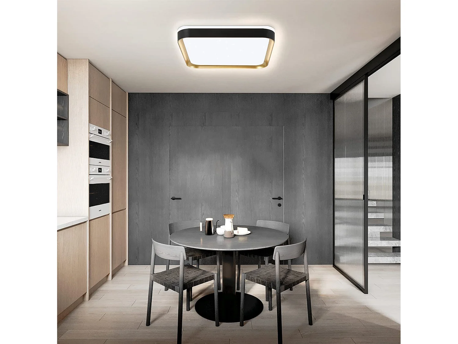 NETTLIFE Plafonnier LED Moderne Carré 32W Noir Or Dimmable avec Télécommande Lampe de Couloir 30cm pour Salon Chambre Cuisine