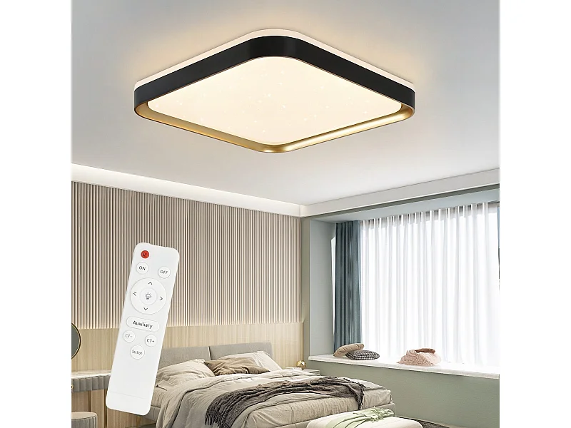 NETTLIFE nowoczesna kwadratowa lampa sufitowa LED 32W czarne złoto możliwość przyciemniania za pomocą pilota lampa do przedpokoju 30cm do salonu sypialnia kuchnia