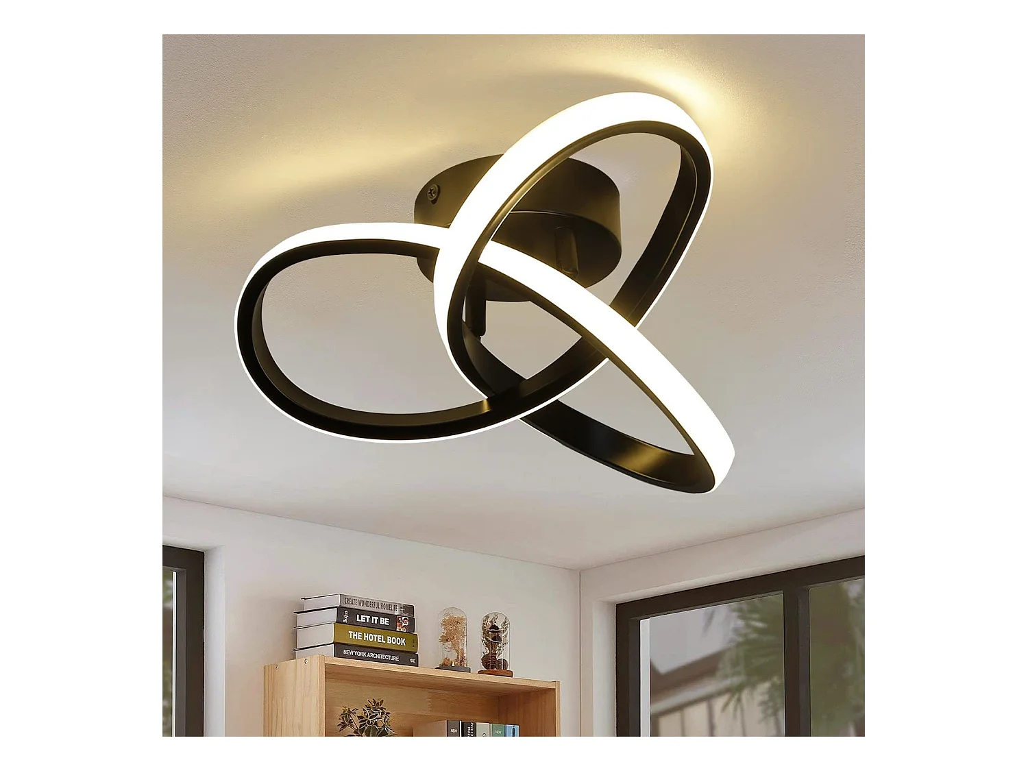 NETTLIFE Plafondlamp LED – 17W - Zwart – 3000K Warm wit Licht - Moderne Plafondverlichting – met creatief ontwerp - Metaal - voor Woonkamer | Slaapkamer | Gang
