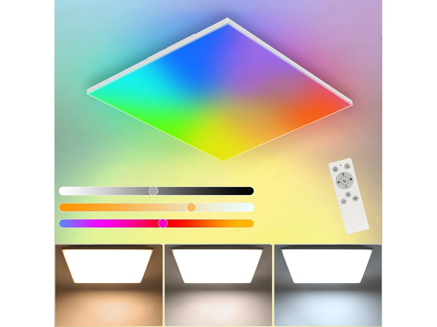 NETTLIFE Dimbare LED-plafondlamp 18W RGB Vierkant 30cm 3000K-6500K voor slaapkamer, kinderkamer, keuken, woonkamer, badkamer