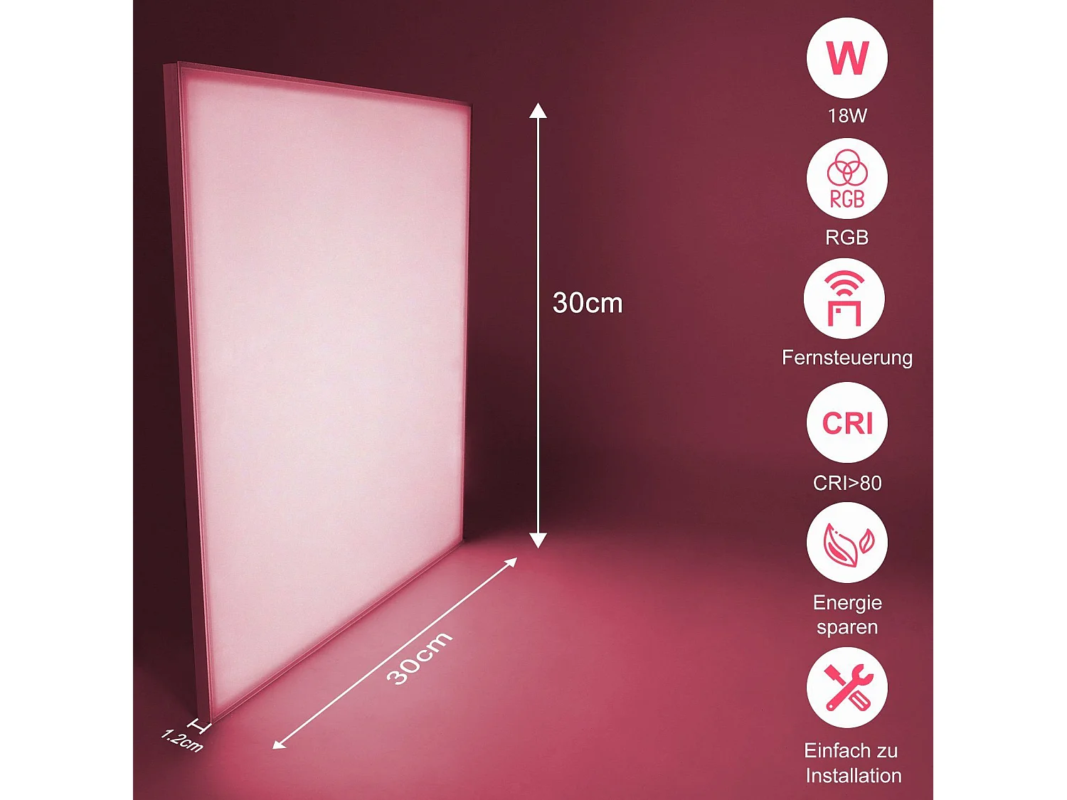 NETTLIFE Dimbare LED-plafondlamp 18W RGB Vierkant 30cm 3000K-6500K voor slaapkamer, kinderkamer, keuken, woonkamer, badkamer