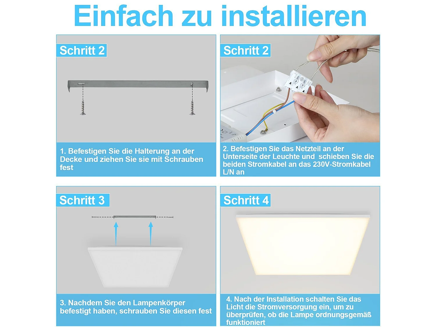 NETTLIFE Dimbare LED-plafondlamp 18W RGB Vierkant 30cm 3000K-6500K voor slaapkamer, kinderkamer, keuken, woonkamer, badkamer