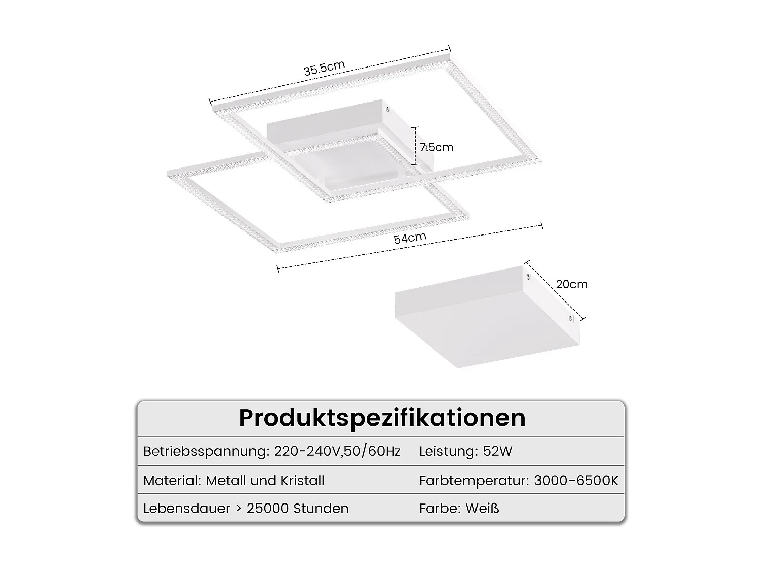 NETTLIFE lampa sufitowa LED z możliwością przyciemniania salon nowoczesny design z pilotem 52W kuchnia lampka do sypialni do jadalni kuchnia