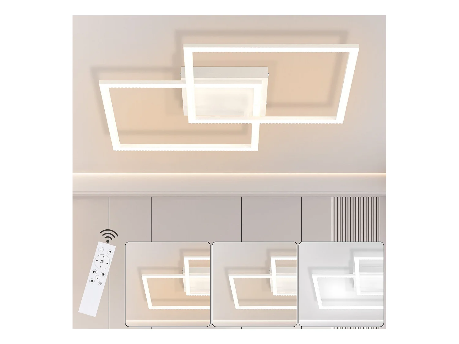 NETTLIFE Plafonnier LED Dimmable Salon Design Moderne avec Télécommande 52W Lampe de Cuisine Chambre pour Salle à Manger Cuisine