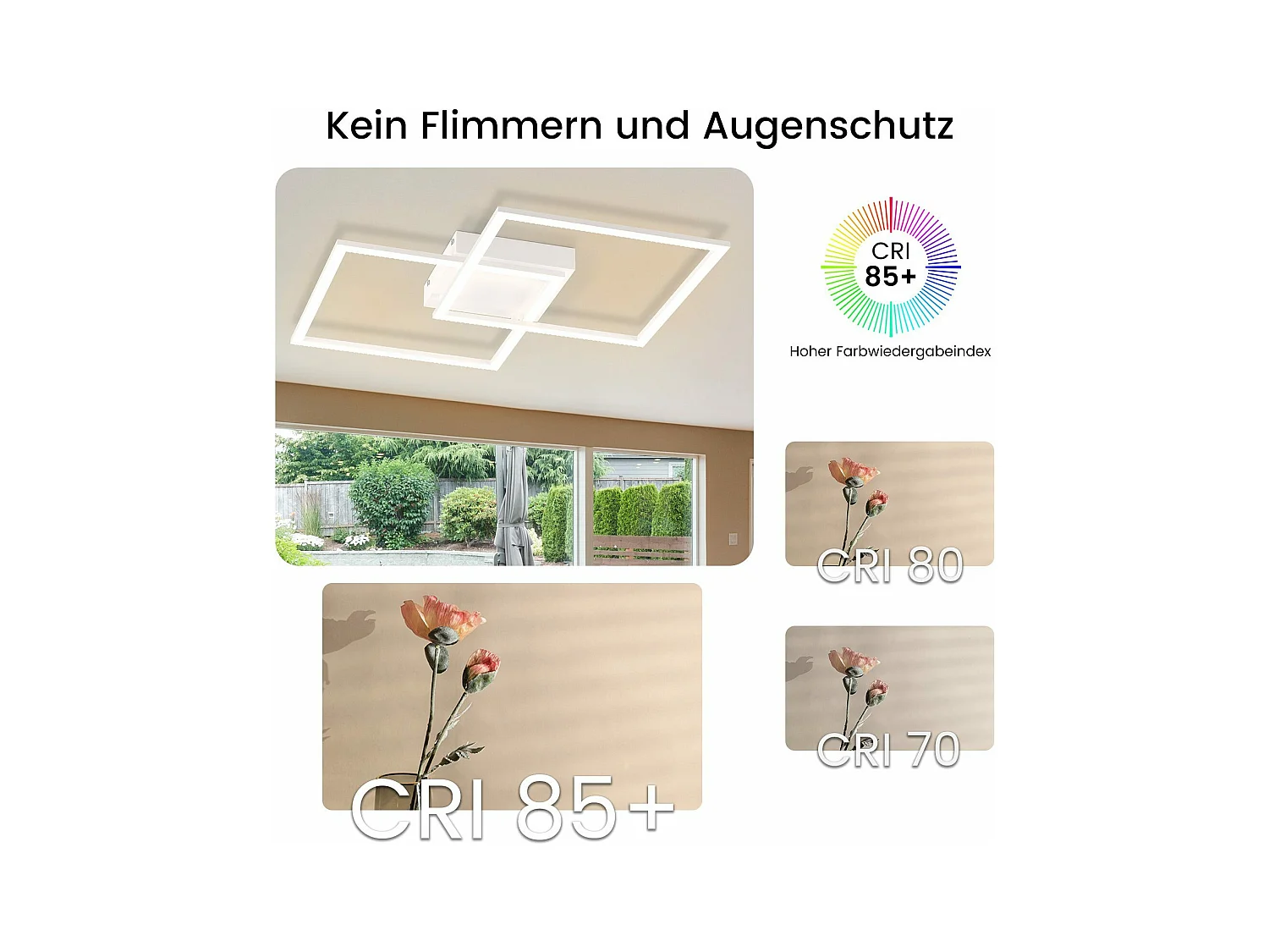 NETTLIFE Plafondlamp LED Kristal  vierkant wit 2-Lichts 3000-6000K Dimbaar Metaal 52W met Afstandsbediening Moderne Keukenverlichting voor Woonkamer Slaapkamer 54cm