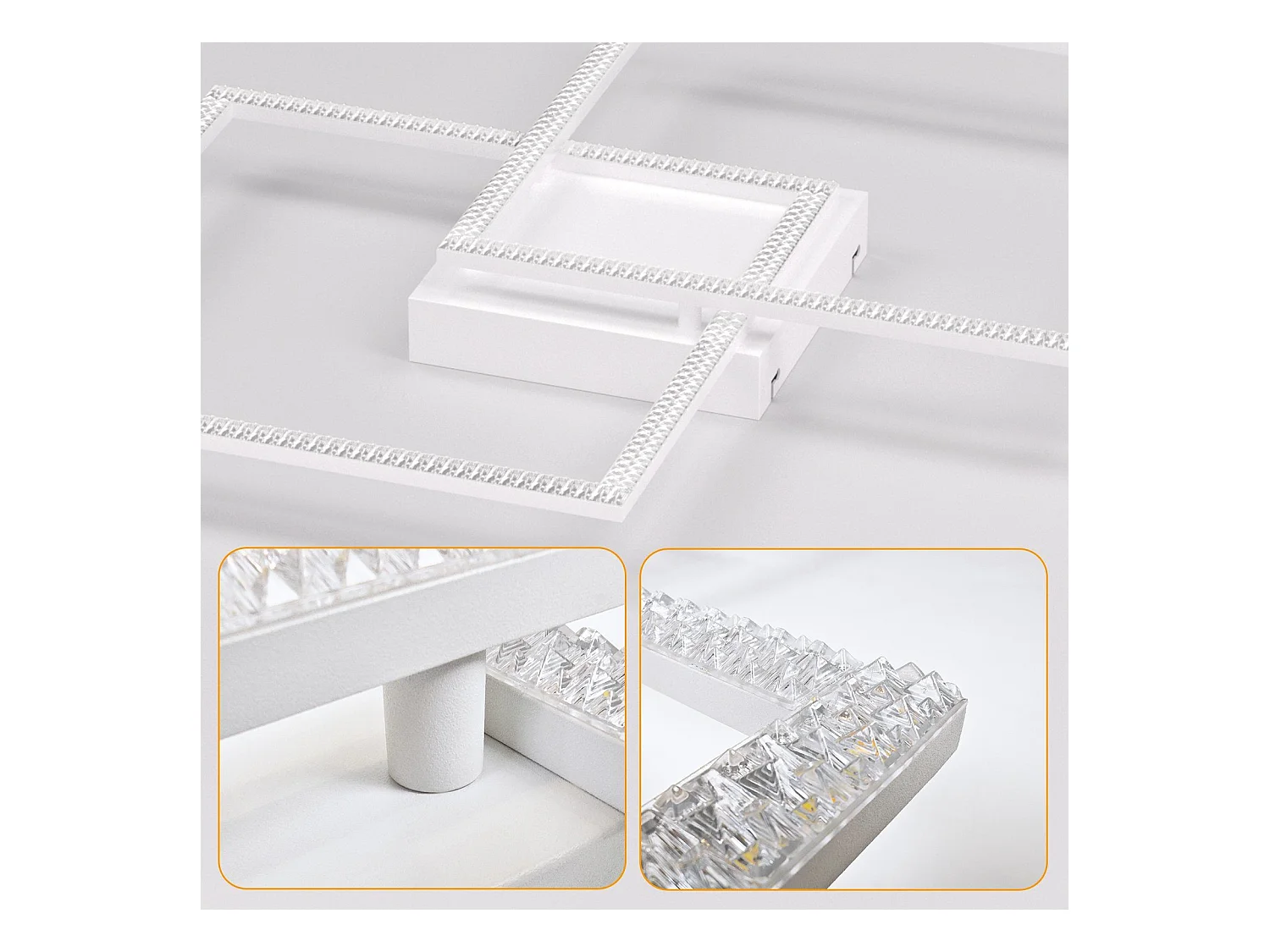 NETTLIFE Plafondlamp LED Kristal  vierkant wit 2-Lichts 3000-6000K Dimbaar Metaal 52W met Afstandsbediening Moderne Keukenverlichting voor Woonkamer Slaapkamer 54cm