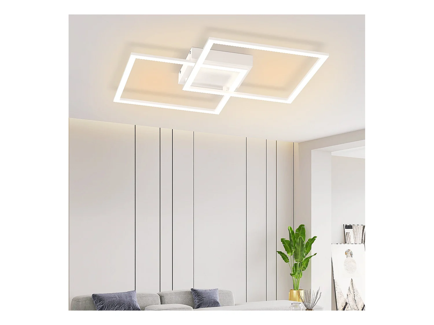 NETTLIFE Plafondlamp LED Kristal  vierkant wit 2-Lichts 3000-6000K Dimbaar Metaal 52W met Afstandsbediening Moderne Keukenverlichting voor Woonkamer Slaapkamer 54cm