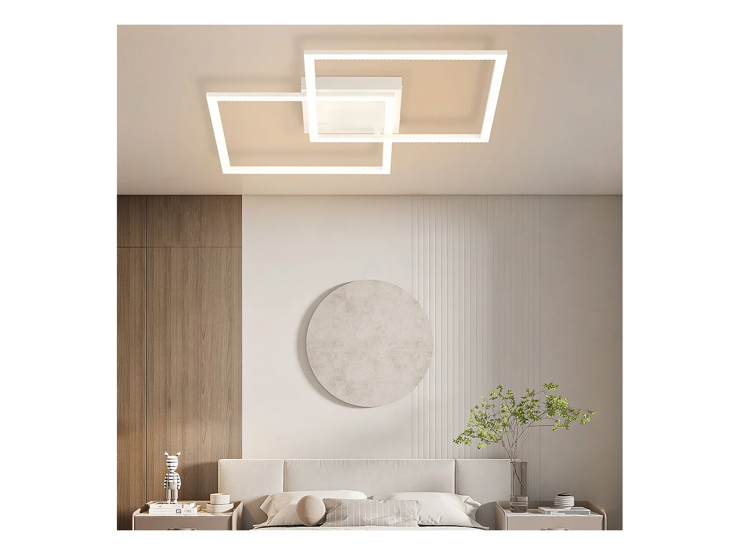 NETTLIFE Plafondlamp LED Kristal  vierkant wit 2-Lichts 3000-6000K Dimbaar Metaal 52W met Afstandsbediening Moderne Keukenverlichting voor Woonkamer Slaapkamer 54cm