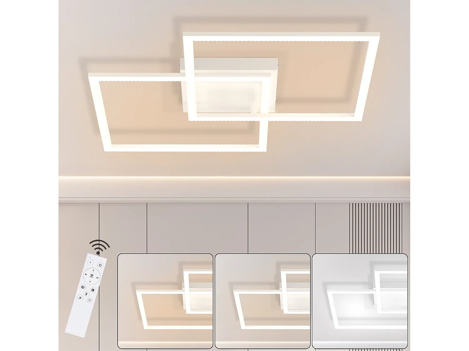 NETTLIFE Plafonnier LED Dimmable Salon Design Moderne avec Télécommande 52W Lampe de Cuisine Chambre pour Salle à Manger Cuisine