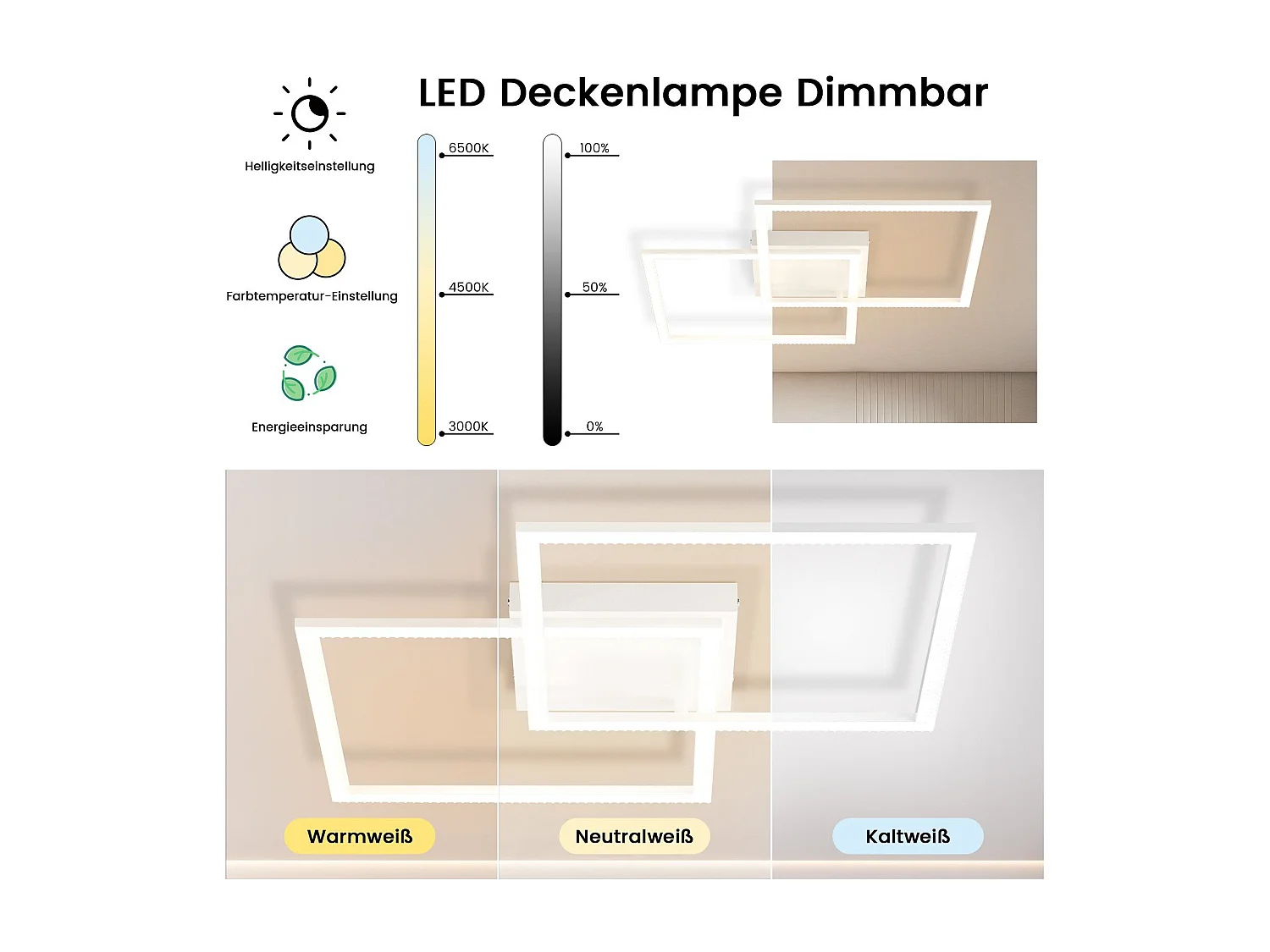 NETTLIFE Plafonnier LED Dimmable Salon Design Moderne avec Télécommande 52W Lampe de Cuisine Chambre pour Salle à Manger Cuisine