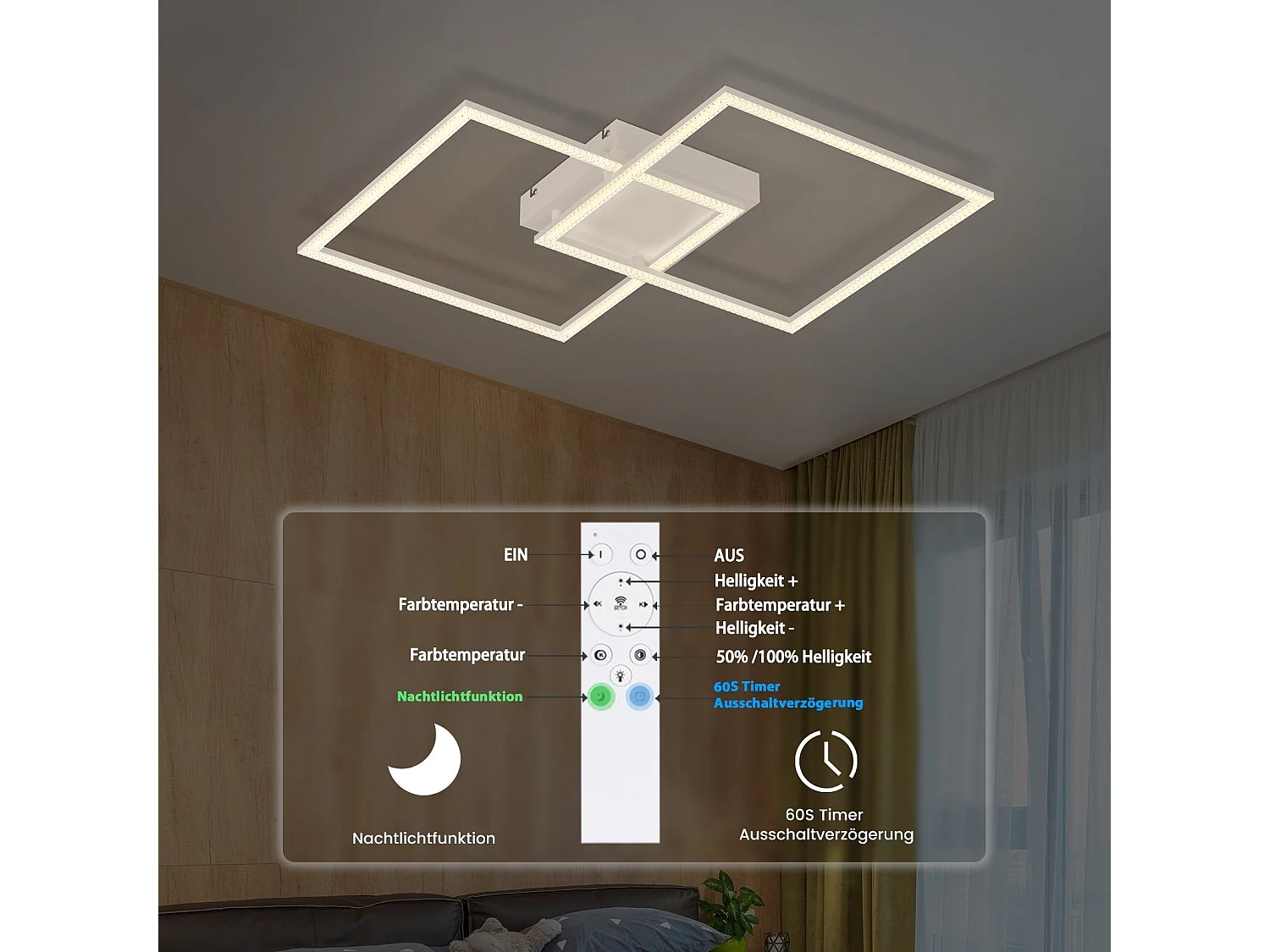 NETTLIFE Plafonnier LED Dimmable Salon Design Moderne avec Télécommande 52W Lampe de Cuisine Chambre pour Salle à Manger Cuisine