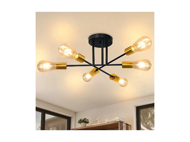 NETTLIFE Plafonnier Lampe Vintage 6 Ampoules Lampe E27 Industrielle Chambre Lampe Rétro pour Salon Salle à Manger Couloir Restaurant Hôtel Café