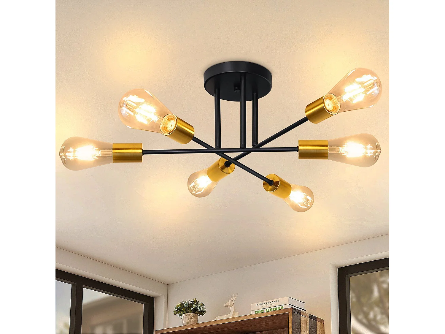 NETTLIFE Plafonnier Lampe Vintage 6 Ampoules Lampe E27 Industrielle Chambre Lampe Rétro pour Salon Salle à Manger Couloir Restaurant Hôtel Café