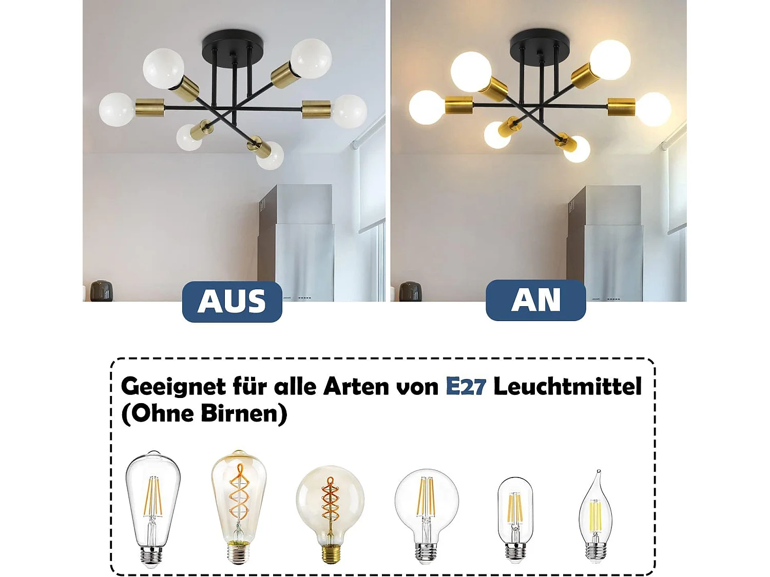 NETTLIFE Plafonnier Lampe Vintage 6 Ampoules Lampe E27 Industrielle Chambre Lampe Rétro pour Salon Salle à Manger Couloir Restaurant Hôtel Café