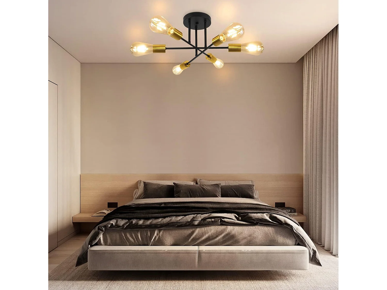 NETTLIFE Plafonnier Lampe Vintage 6 Ampoules Lampe E27 Industrielle Chambre Lampe Rétro pour Salon Salle à Manger Couloir Restaurant Hôtel Café