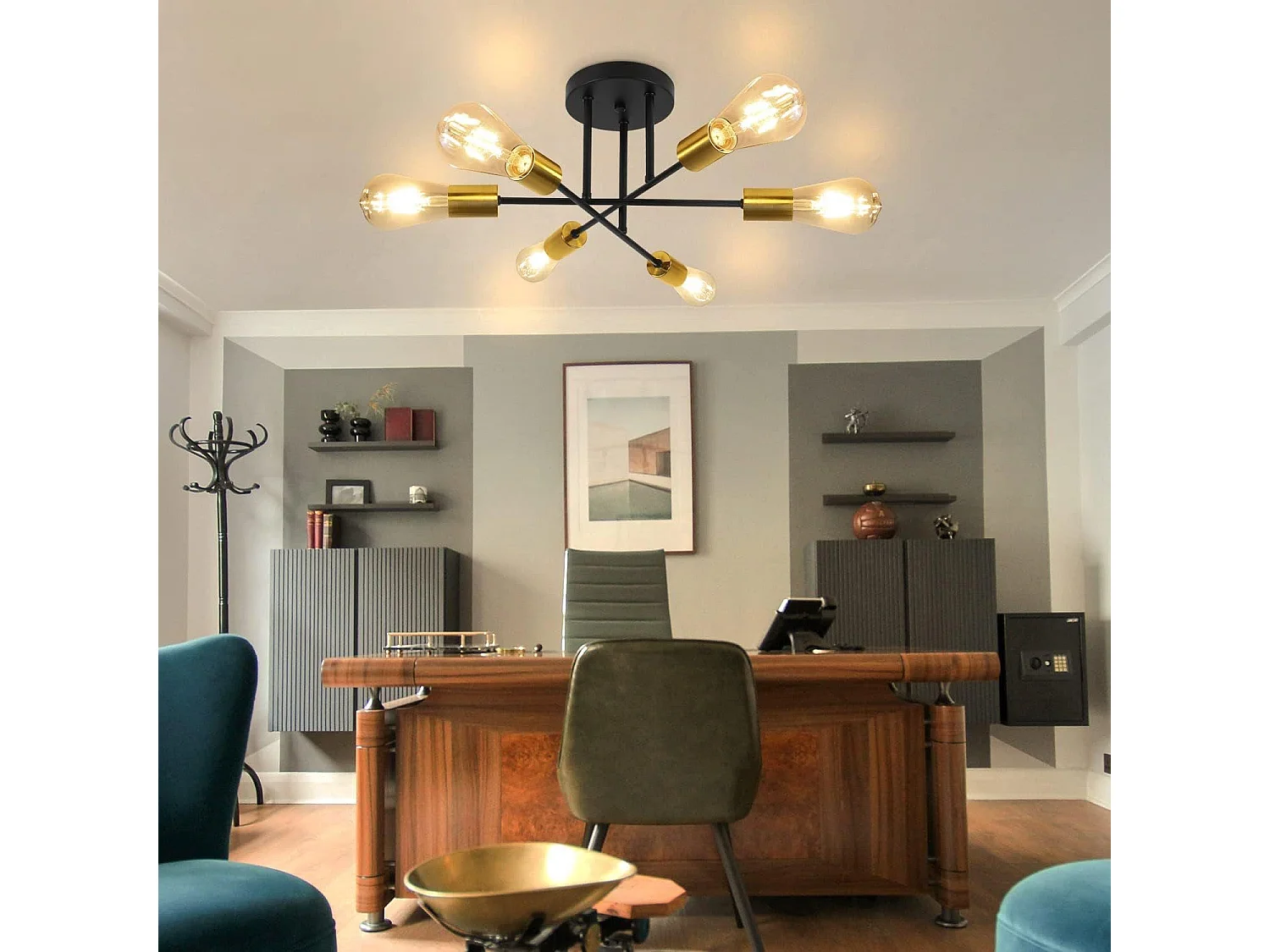 NETTLIFE Plafondlamp - 6xE27 Fitting - goud - Vintage Woonkamerlamp - Kroonluchter - Slaapkamerlamp - zonder gloeilamp